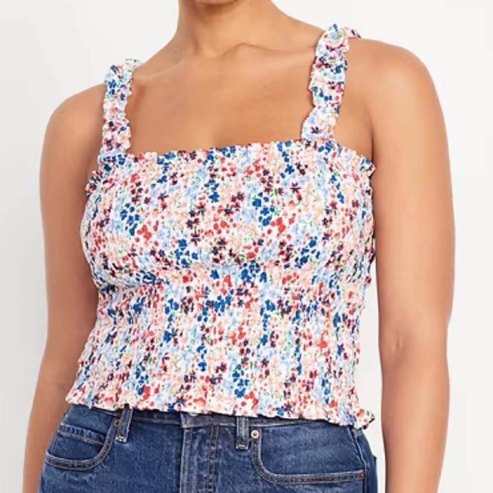 Old Navy Women S Petite White Ditsy Floral Cotton Fitted Smocked Tank Top NWT